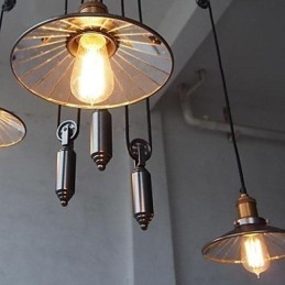 Lampadario mini country vintage in metallo dipinto nero con vetro, catena regolabile, 1 lampadina E26/E27