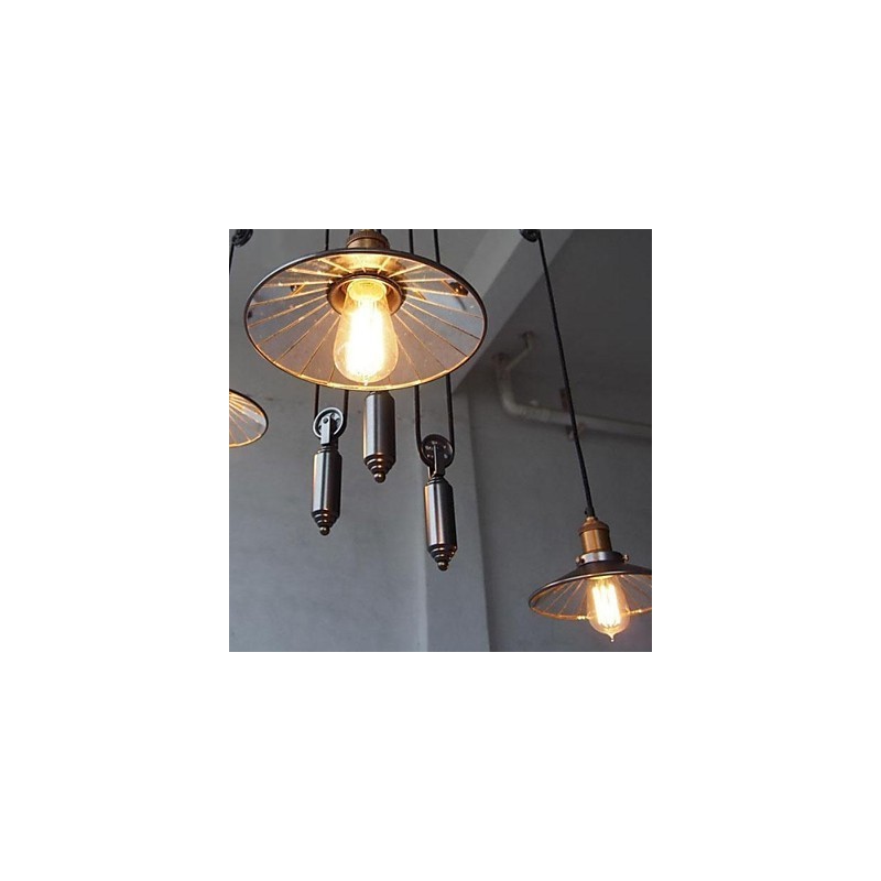 Lampadario mini country vintage in metallo dipinto nero con vetro, catena regolabile, 1 lampadina E26/E27