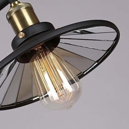 Lampadario mini country vintage in metallo dipinto nero con vetro, catena regolabile, 1 lampadina E26/E27