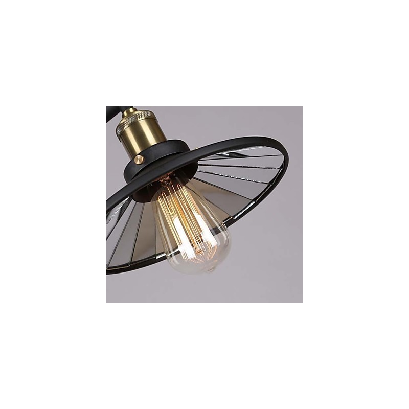 Lampadario mini country vintage in metallo dipinto nero con vetro, catena regolabile, 1 lampadina E26/E27