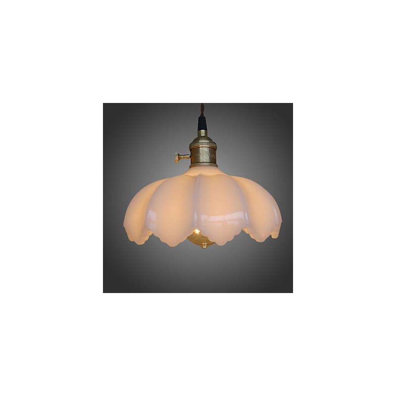 Lampada a sospensione retrò in vetro bianco, E26/E27, catena regolabile 100 cm