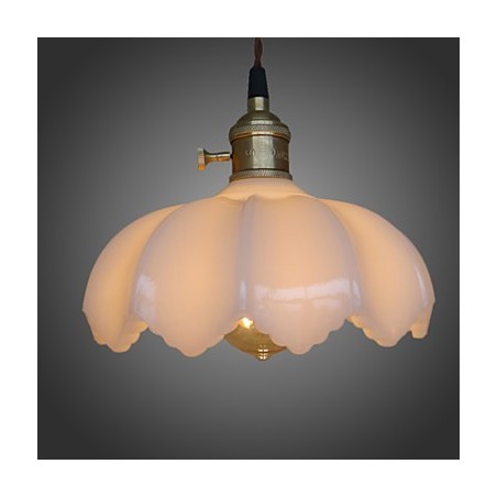 Lampada a sospensione retrò in vetro bianco, E26/E27, catena regolabile 100 cm