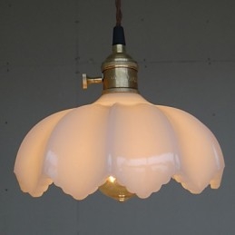 Lampada a sospensione retrò in vetro bianco, E26/E27, catena regolabile 100 cm
