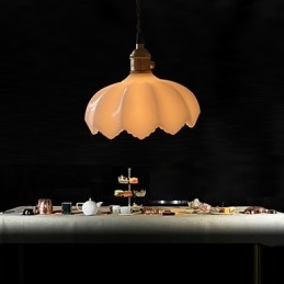 Lampada a sospensione retrò in vetro bianco, E26/E27, catena regolabile 100 cm