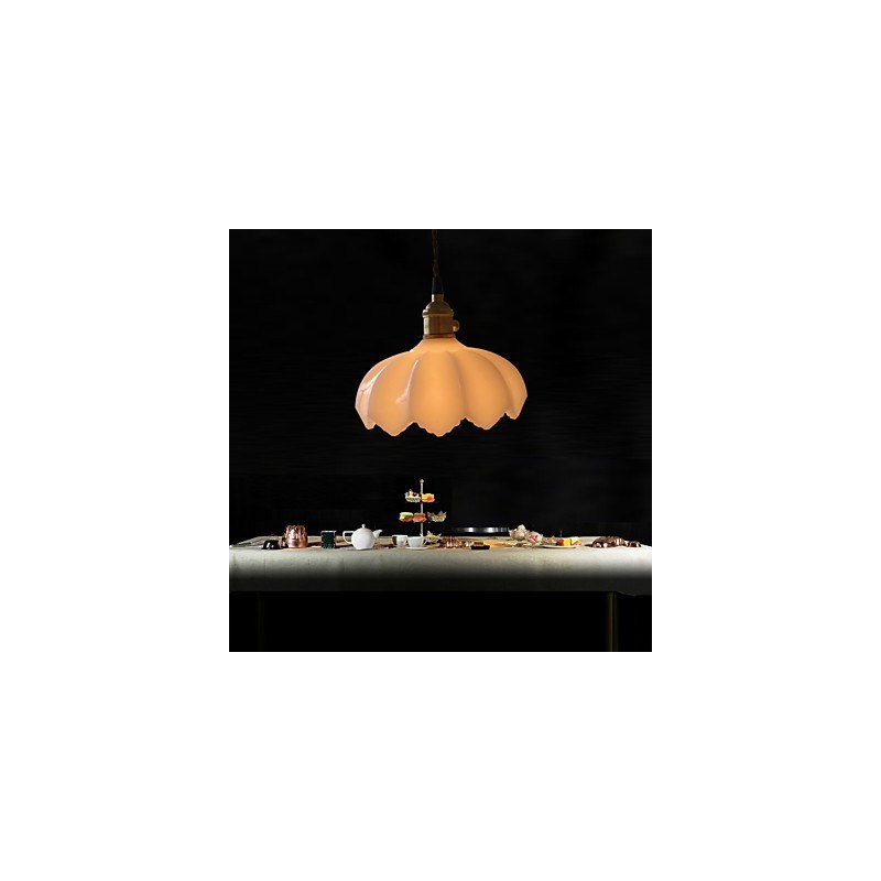 Lampada a sospensione retrò in vetro bianco, E26/E27, catena regolabile 100 cm