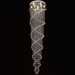 Lampadario a sospensione doppia spirale in cristallo K9, argento, 70 x 300 cm