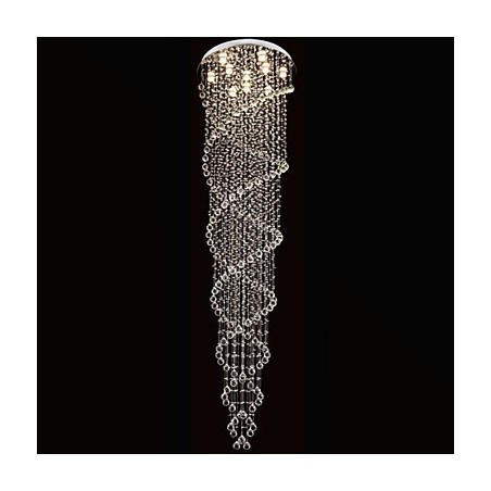 Lampadario a sospensione doppia spirale in cristallo K9, argento, 70 x 300 cm