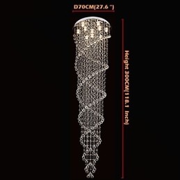 Lampadario a sospensione doppia spirale in cristallo K9, argento, 70 x 300 cm