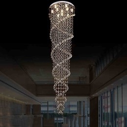 Lampadario a sospensione doppia spirale in cristallo K9, argento, 70 x 300 cm