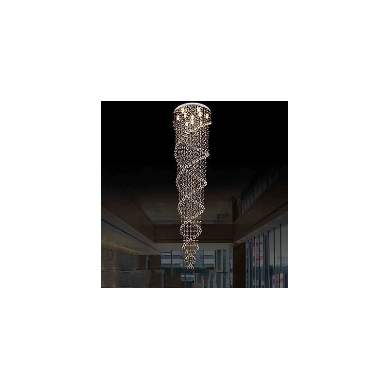 Lampadario a sospensione doppia spirale in cristallo K9, argento, 70 x 300 cm