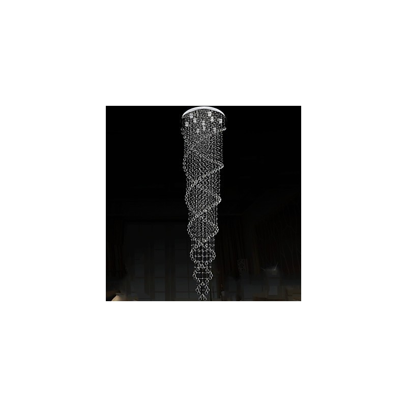 Lampadario a sospensione doppia spirale in cristallo K9, argento, 70 x 300 cm