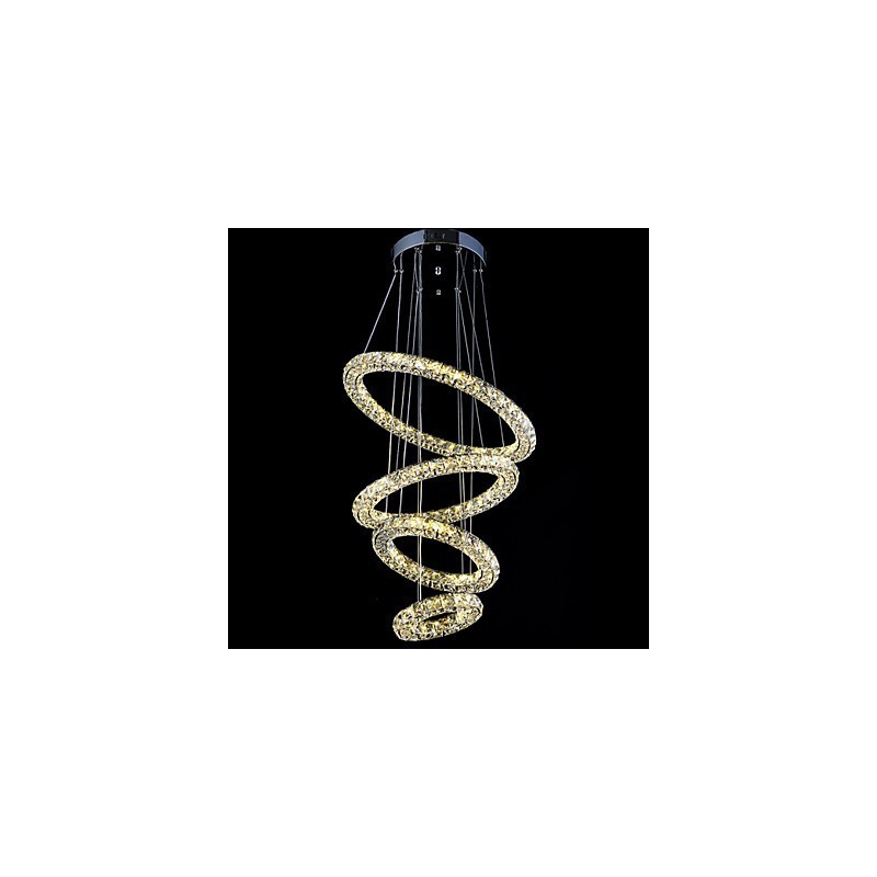 Lampadario a sospensione ad anello in cristallo, LED integrato, argento, 80 cm
