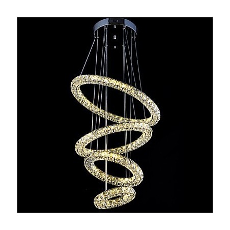 Lampadario a sospensione ad anello in cristallo, LED integrato, argento, 80 cm