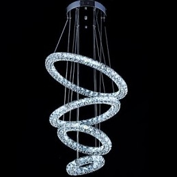 Lampadario a sospensione ad anello in cristallo, LED integrato, argento, 80 cm