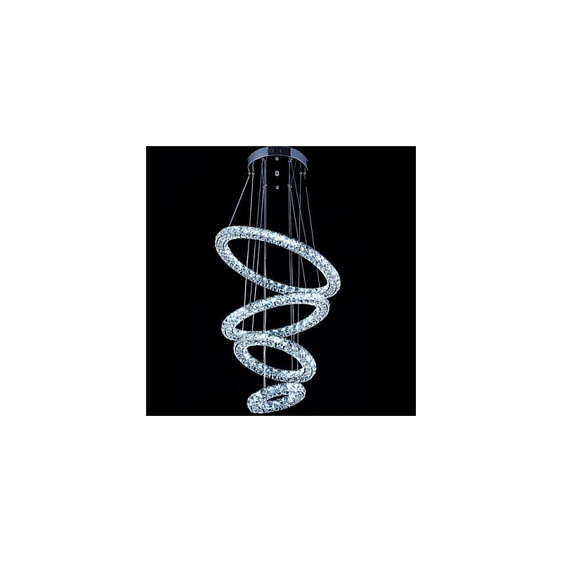 Lampadario a sospensione ad anello in cristallo, LED integrato, argento, 80 cm