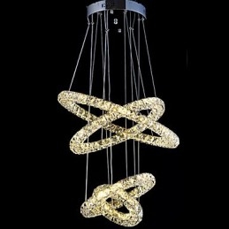 Lampadario a sospensione ad anello in cristallo, LED integrato, argento, 80 cm