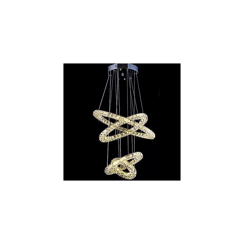 Lampadario a sospensione ad anello in cristallo, LED integrato, argento, 80 cm