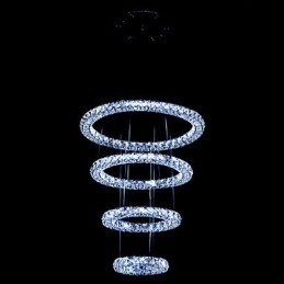 Lampadario a sospensione ad anello in cristallo, LED integrato, argento, 80 cm