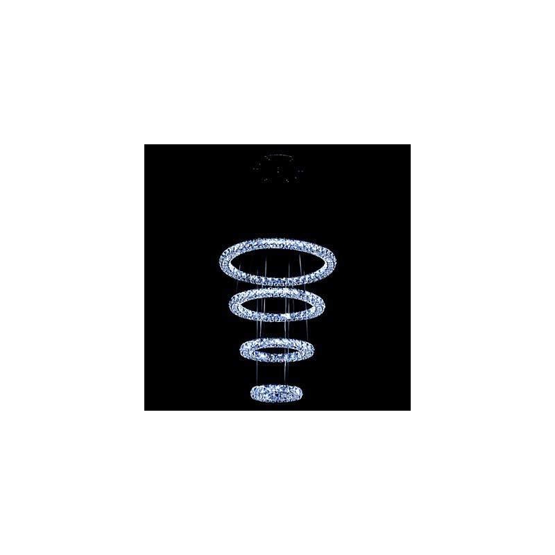 Lampadario a sospensione ad anello in cristallo, LED integrato, argento, 80 cm