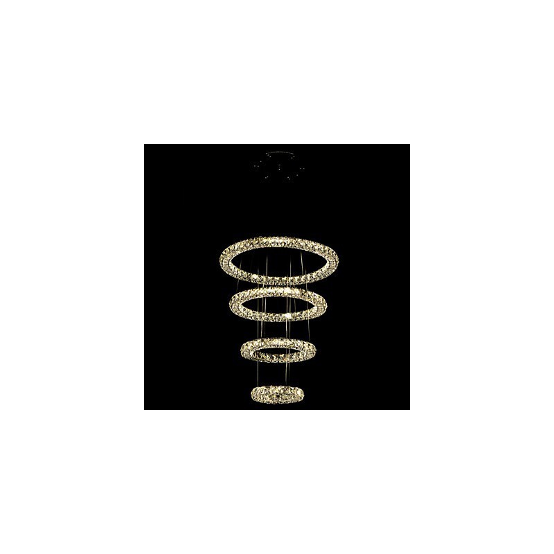 Lampadario a sospensione ad anello in cristallo, LED integrato, argento, 80 cm