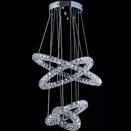 Lampadario a sospensione ad anello in cristallo, LED integrato, argento, 80 cm