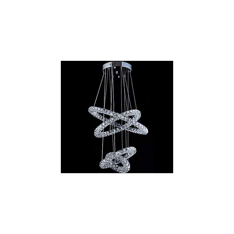 Lampadario a sospensione ad anello in cristallo, LED integrato, argento, 80 cm