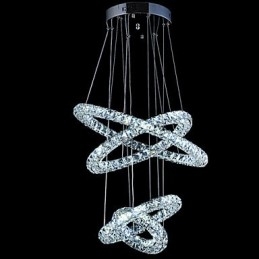 Lampadario a sospensione ad anello in cristallo, LED integrato, argento, 80 cm