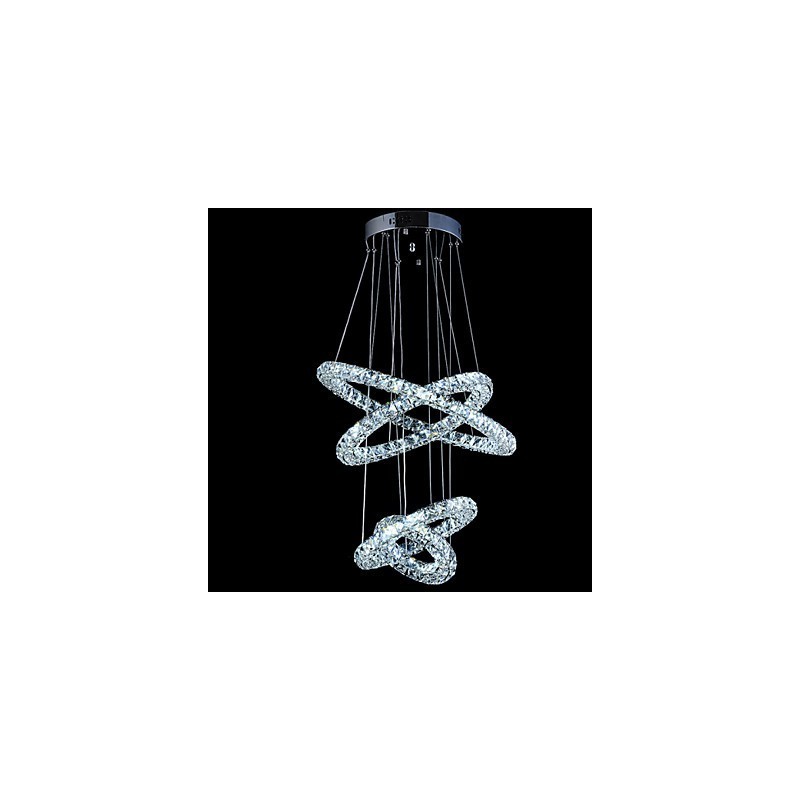 Lampadario a sospensione ad anello in cristallo, LED integrato, argento, 80 cm