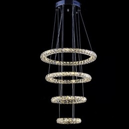 Lampadario a sospensione ad anello in cristallo, LED integrato, argento, 80 cm