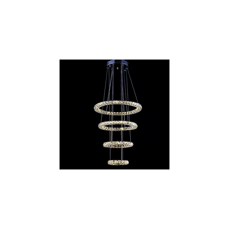 Lampadario a sospensione ad anello in cristallo, LED integrato, argento, 80 cm
