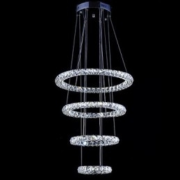Lampadario a sospensione ad anello in cristallo, LED integrato, argento, 80 cm