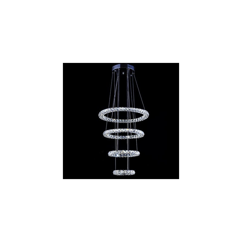 Lampadario a sospensione ad anello in cristallo, LED integrato, argento, 80 cm