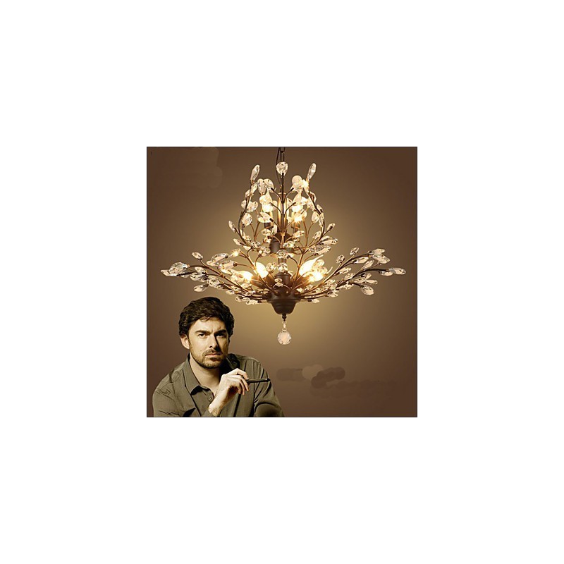 Lampadario retrò mediterraneo con ventosa, 1 livello, metallo oro e nero, 3 lampadine E12/E14