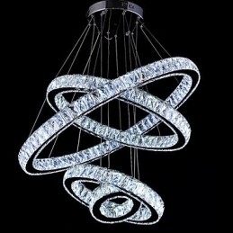 Lampada a sospensione in cristallo con 4 anelli LED integrato argento