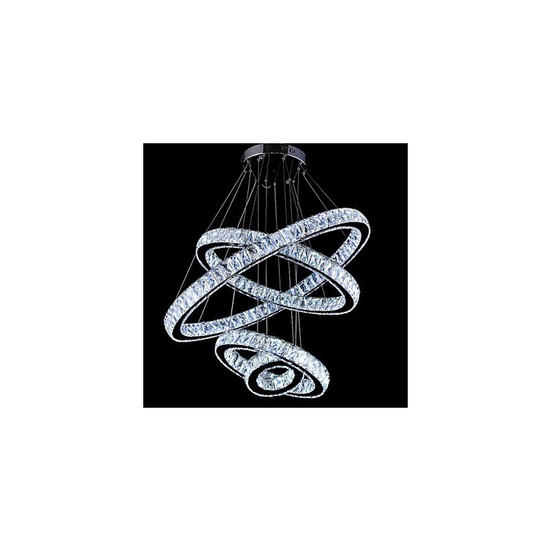 Lampada a sospensione in cristallo con 4 anelli LED integrato argento