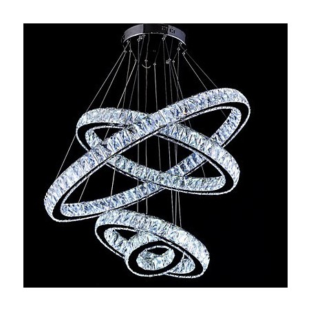 Lampada a sospensione in cristallo con 4 anelli LED integrato argento