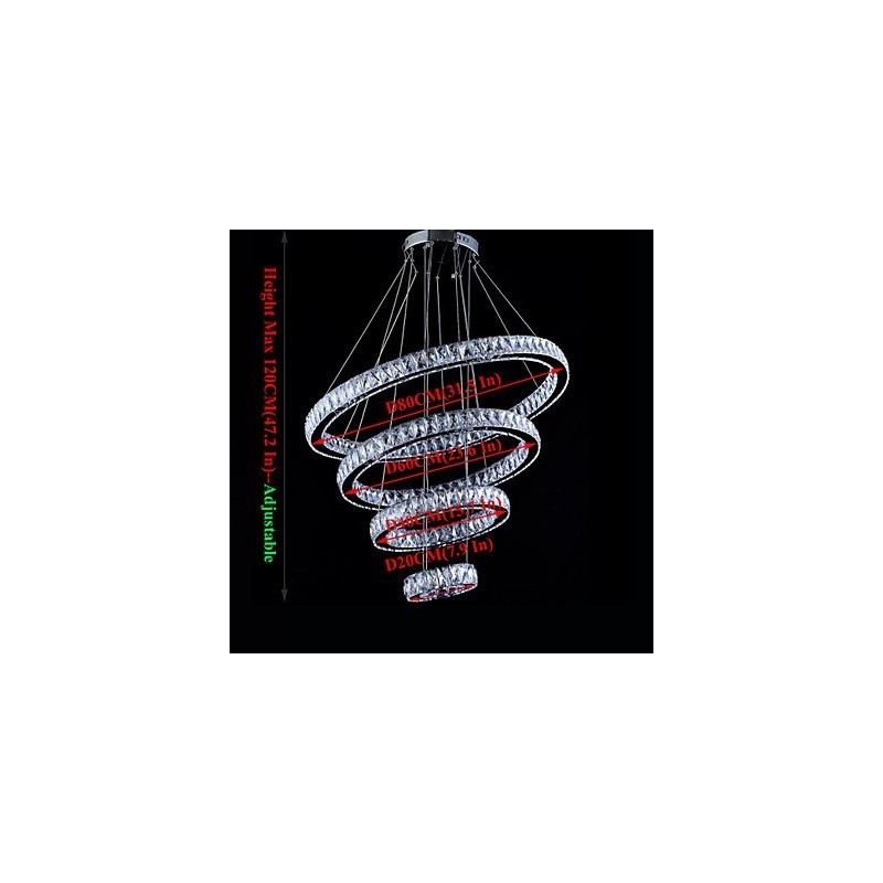 Lampada a sospensione in cristallo con 4 anelli LED integrato argento