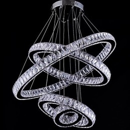 Lampada a sospensione in cristallo con 4 anelli LED integrato argento
