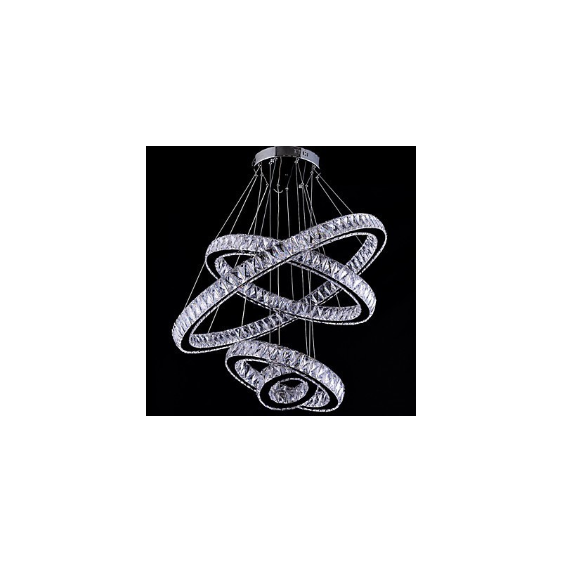 Lampada a sospensione in cristallo con 4 anelli LED integrato argento