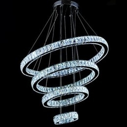 Lampada a sospensione in cristallo con 4 anelli LED integrato argento