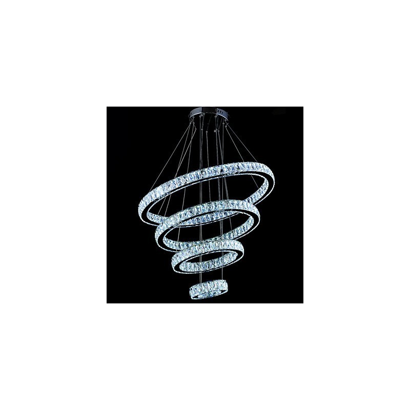 Lampada a sospensione in cristallo con 4 anelli LED integrato argento