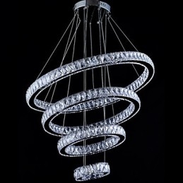 Lampada a sospensione in cristallo con 4 anelli LED integrato argento