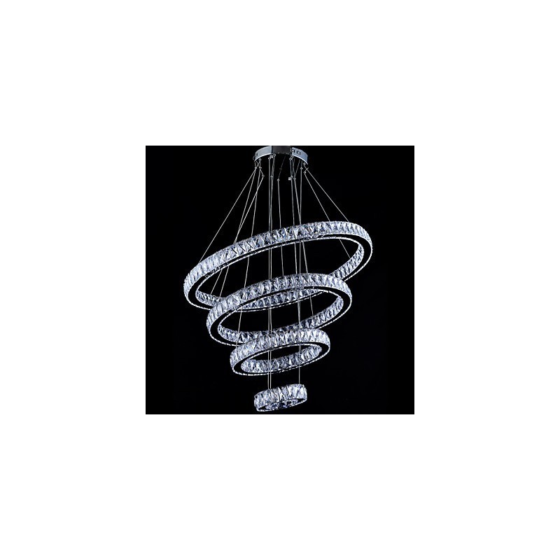 Lampada a sospensione in cristallo con 4 anelli LED integrato argento