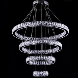 Lampada a sospensione in cristallo con 4 anelli LED integrato argento