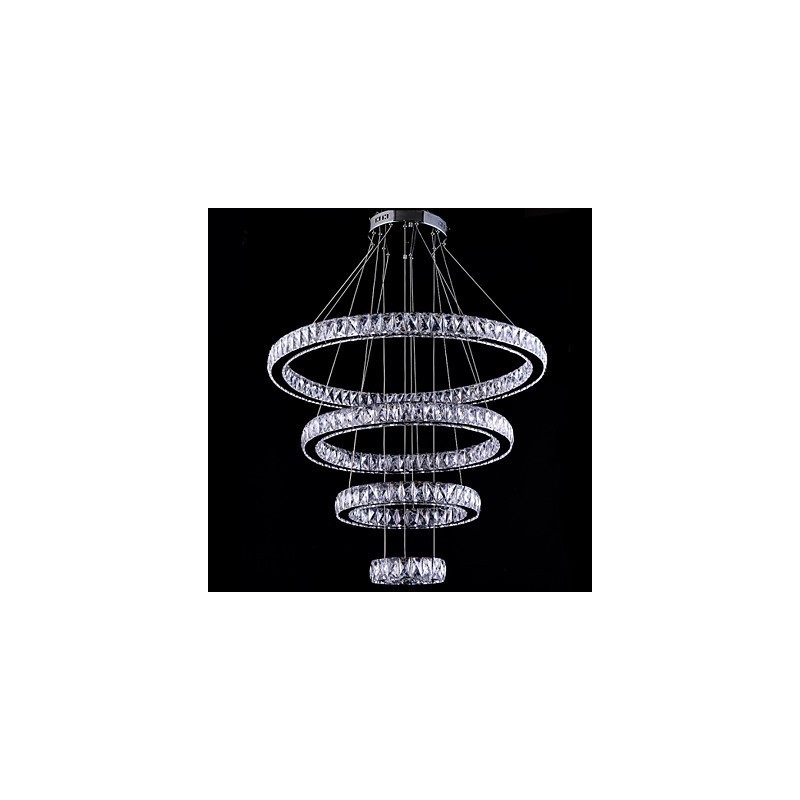 Lampada a sospensione in cristallo con 4 anelli LED integrato argento