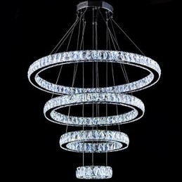 Lampada a sospensione in cristallo con 4 anelli LED integrato argento