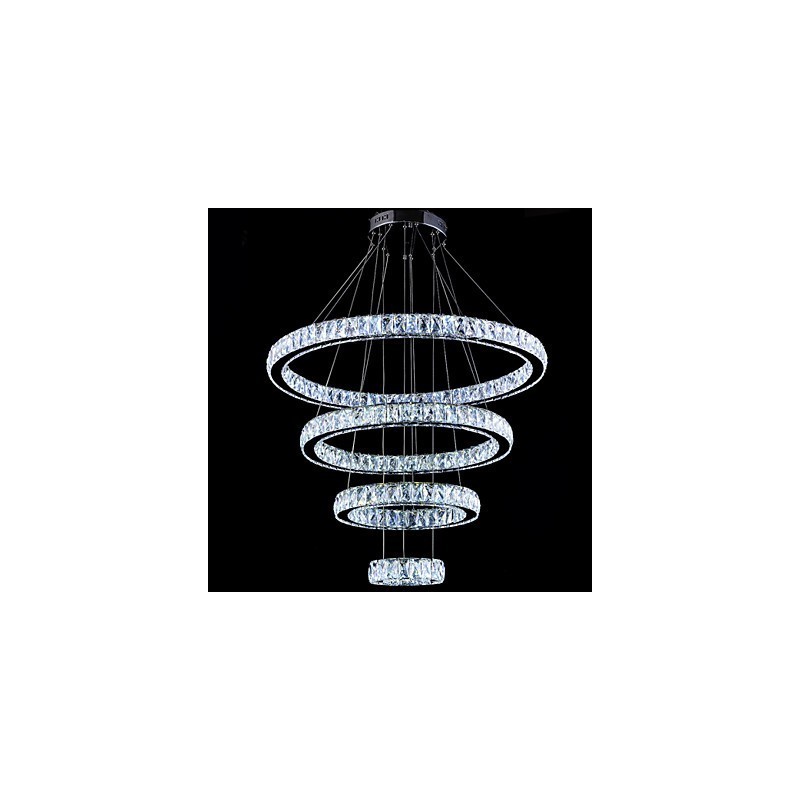 Lampada a sospensione in cristallo con 4 anelli LED integrato argento
