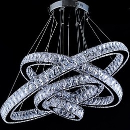 Lampada a sospensione in cristallo con 4 anelli LED integrato argento