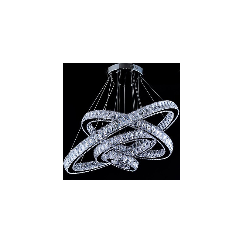 Lampada a sospensione in cristallo con 4 anelli LED integrato argento