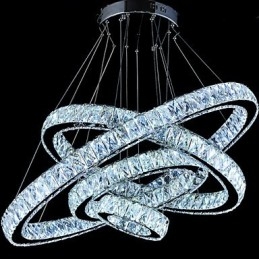 Lampada a sospensione in cristallo con 4 anelli LED integrato argento
